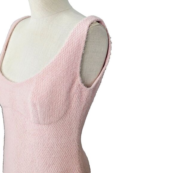 Sau Lee Anthropologie Alexa Tank Dress 8 Pink Fuzzy Knit Sleeveless Bodycon Mini - Picture 3 of 12